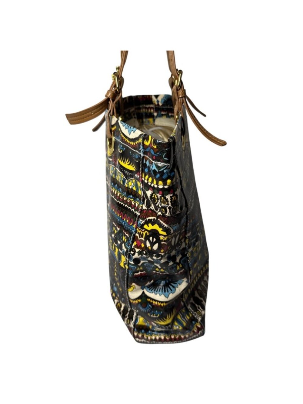 Stack Roots Multicolor Graphics Tote Bag With Brown Handles - Picture 4 of 12
